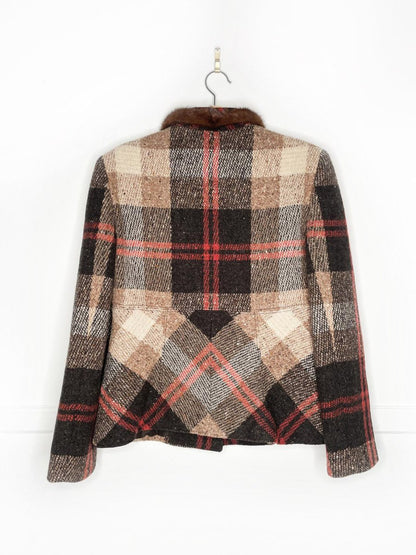 vintage 00s valentino mink - trim 100% wool tweed jacket | silk lining - good market thrift store