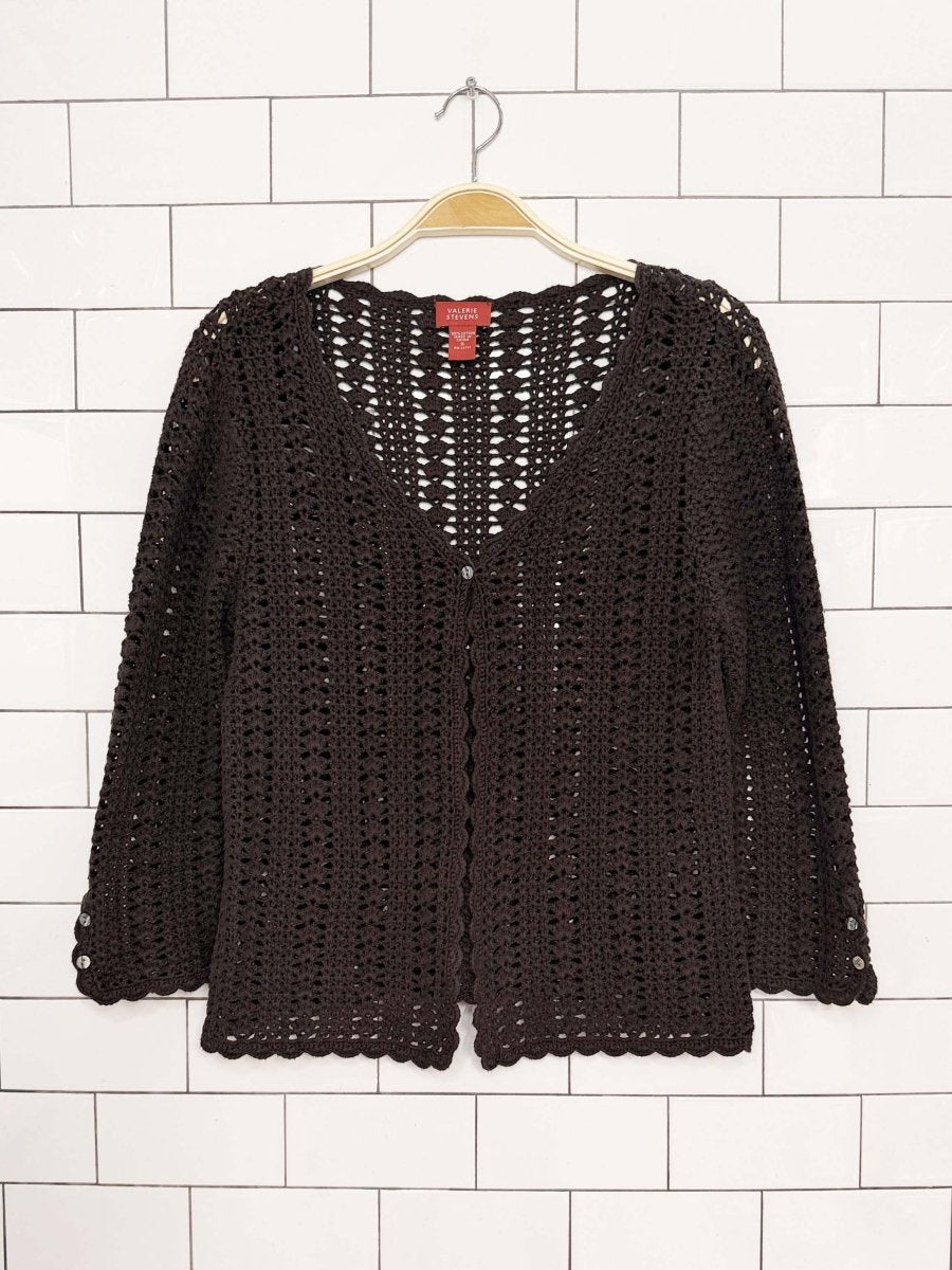 vintage 00s valerie stevens crochet knit shell button cardigan - good market thrift store