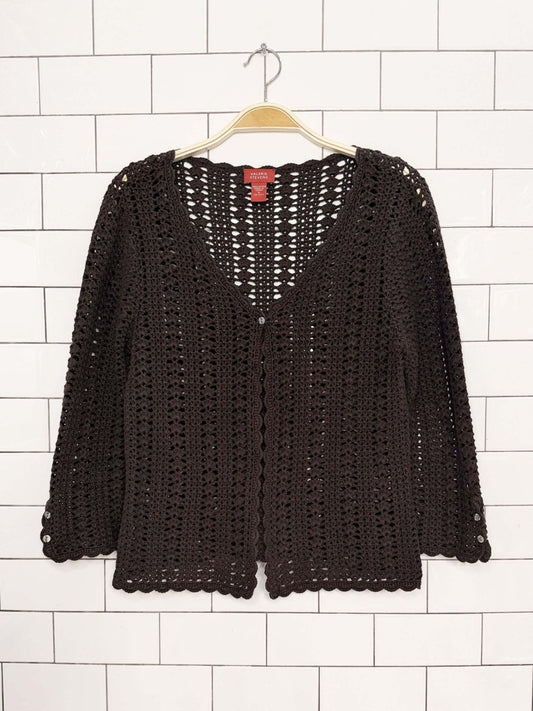 vintage 00s valerie stevens crochet knit shell button cardigan - good market thrift store