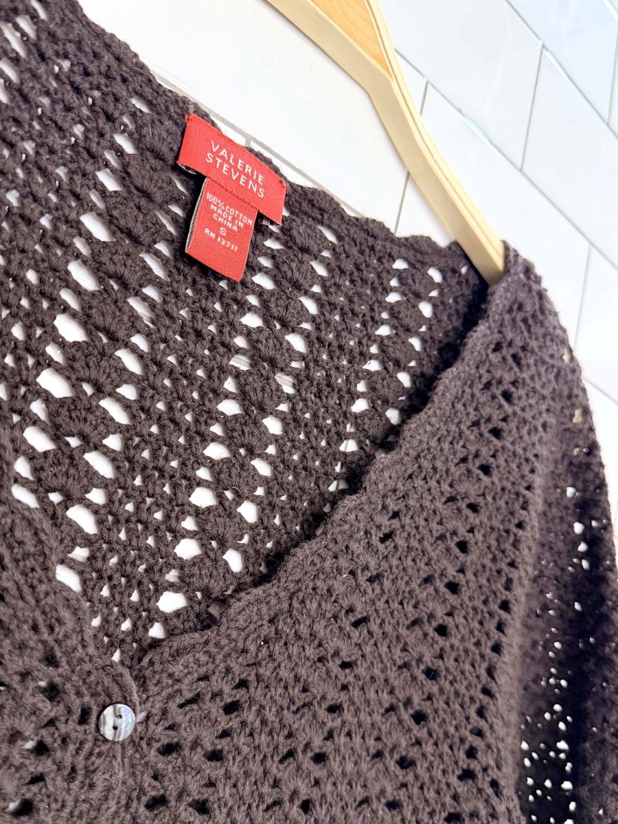 vintage 00s valerie stevens crochet knit shell button cardigan - good market thrift store