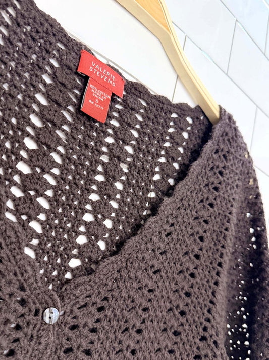 vintage 00s valerie stevens crochet knit shell button cardigan - good market thrift store