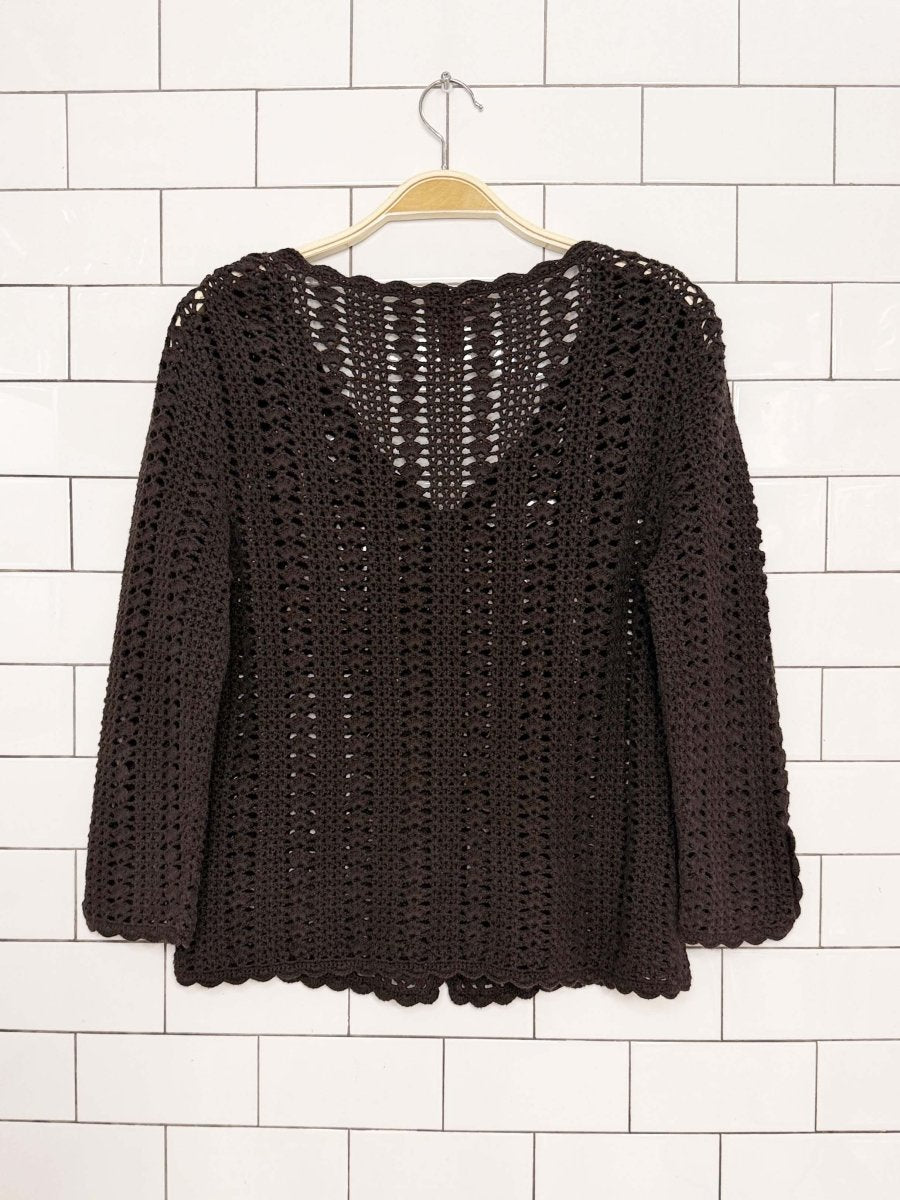 vintage 00s valerie stevens crochet knit shell button cardigan - good market thrift store