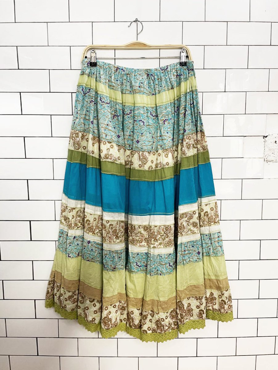 vintage 00s venezia boho tiered floral patchwork maxi skirt | made in india - good market thrift store
