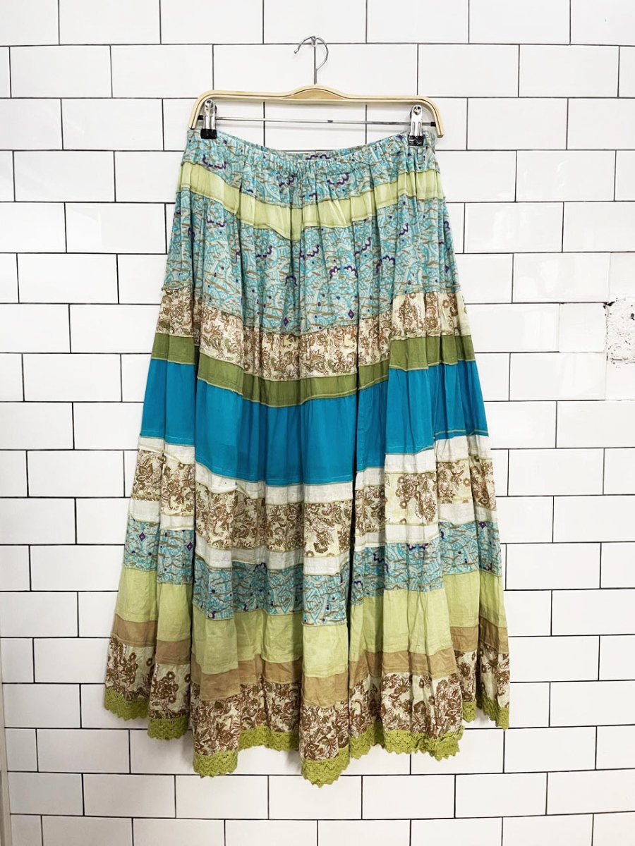 vintage 00s venezia boho tiered floral patchwork maxi skirt | made in india - good market thrift store