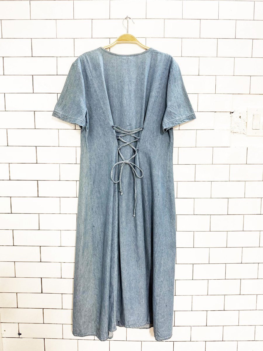 vintage 00s V.I.Petites scallop neck full button denim maxi dress - good market thrift store