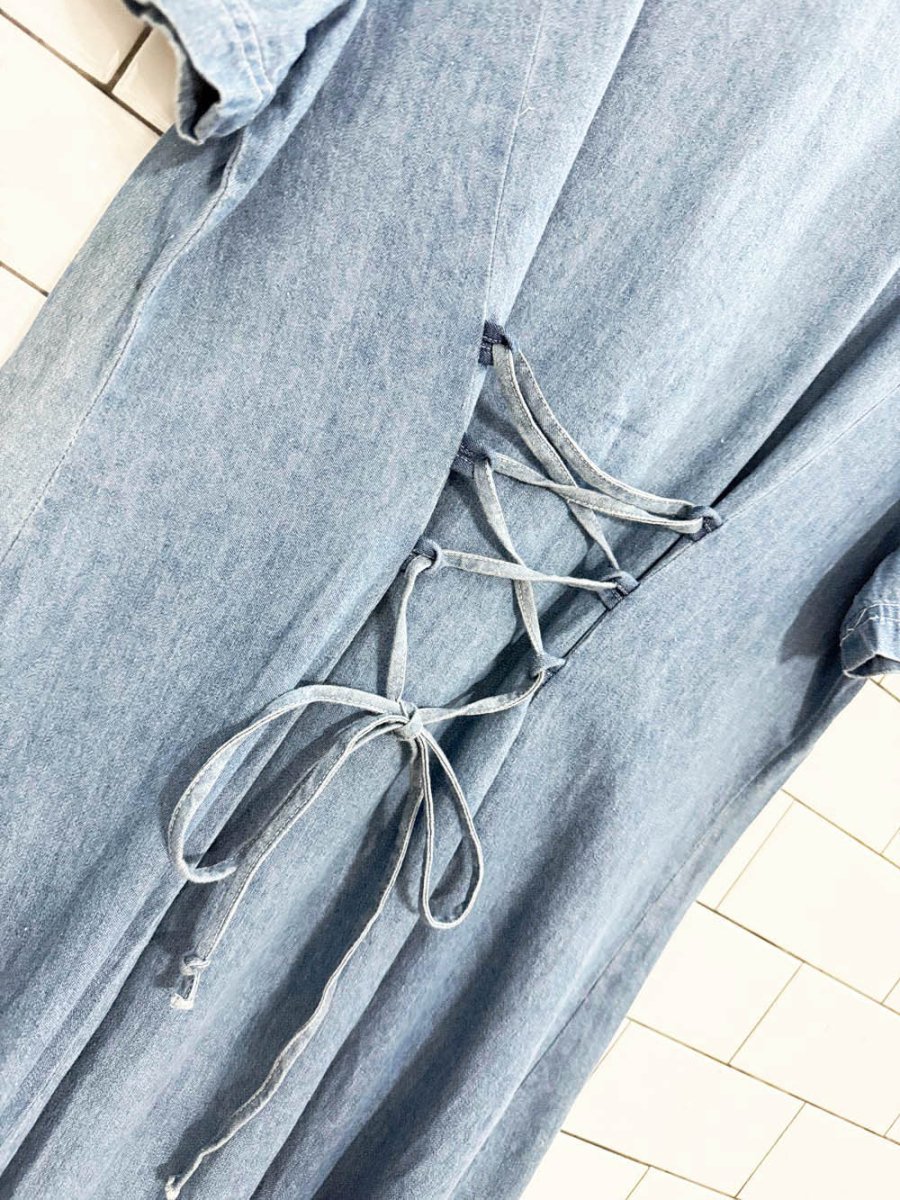 vintage 00s V.I.Petites scallop neck full button denim maxi dress - good market thrift store