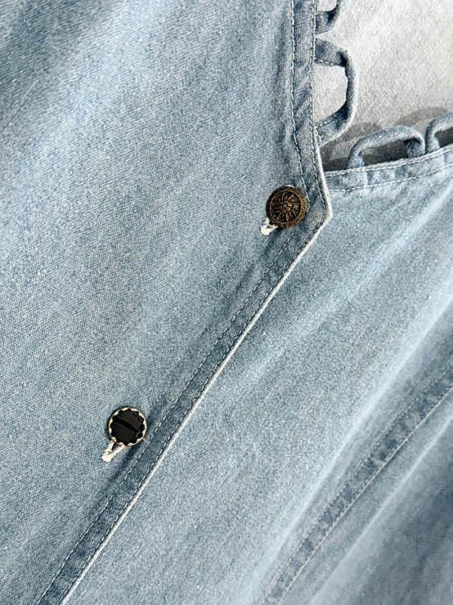 vintage 00s V.I.Petites scallop neck full button denim maxi dress - good market thrift store