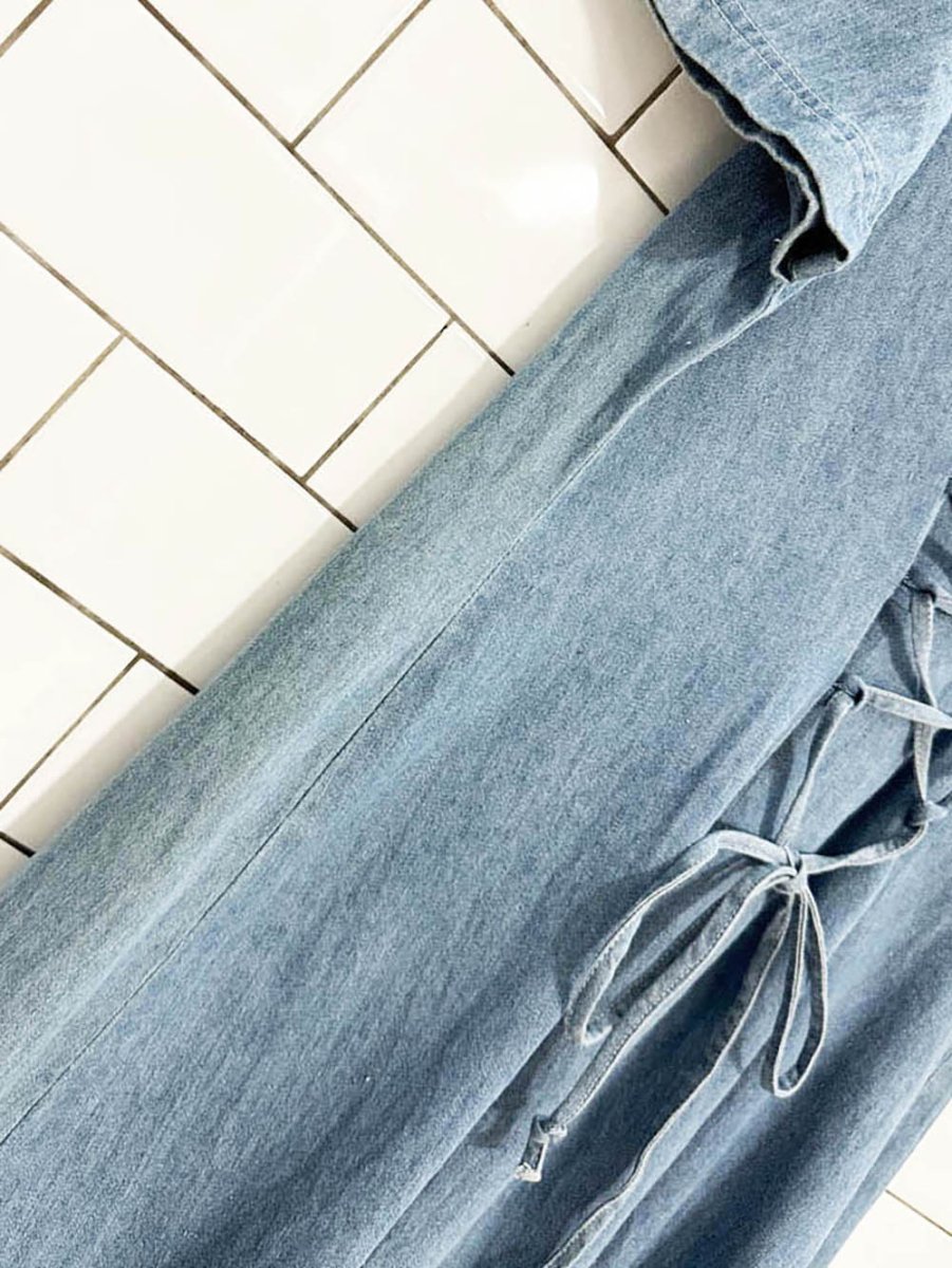 vintage 00s V.I.Petites scallop neck full button denim maxi dress - good market thrift store