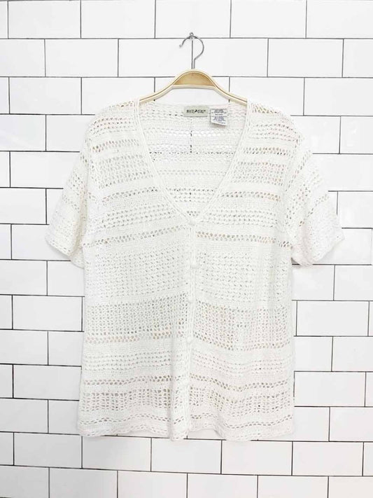vintage 00s white stag crochet knit cardigan top - good market thrift store