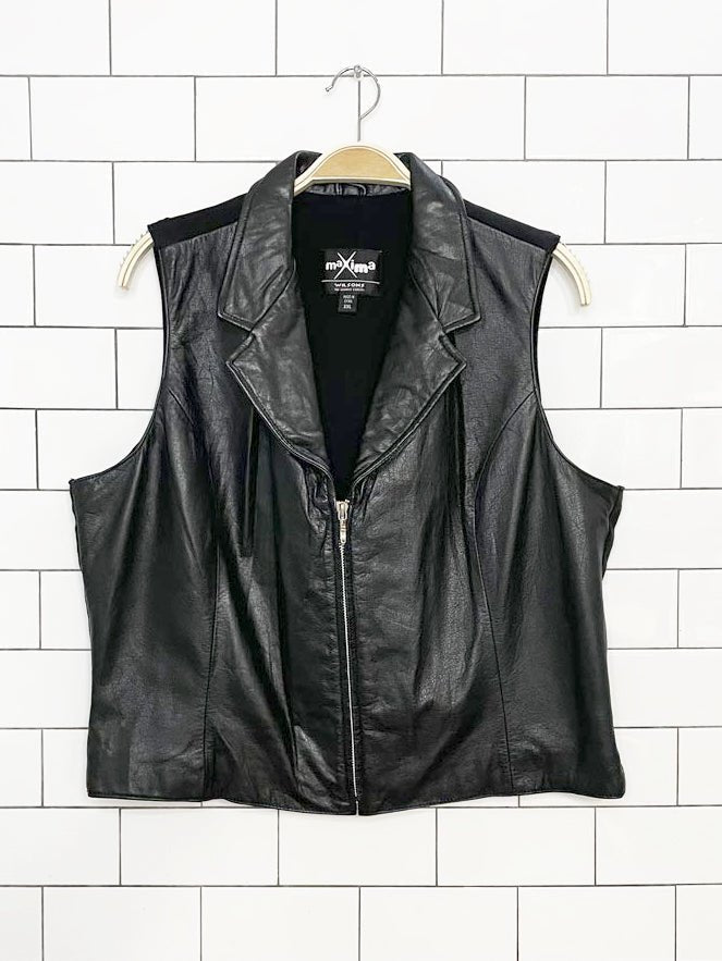vintage 00s wilsons maxima soft leather minimal zip biker vest - good market thrift store