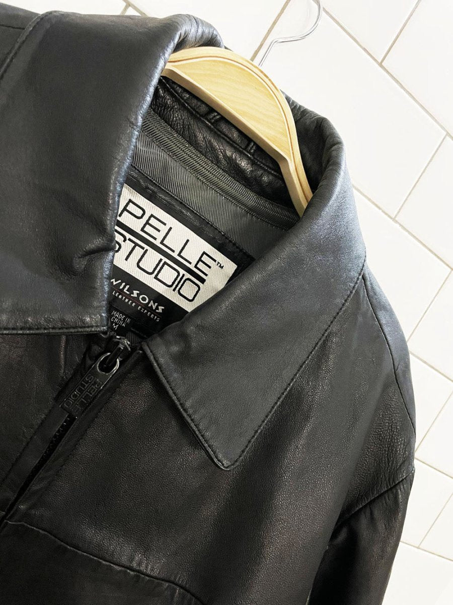 vintage 00s wilsons soft leather minimal zip jacket | pelle studio | removable lining - good market thrift store