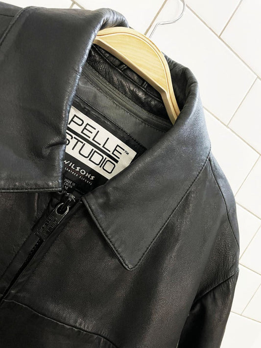 vintage 00s wilsons soft leather minimal zip jacket | pelle studio | removable lining - good market thrift store
