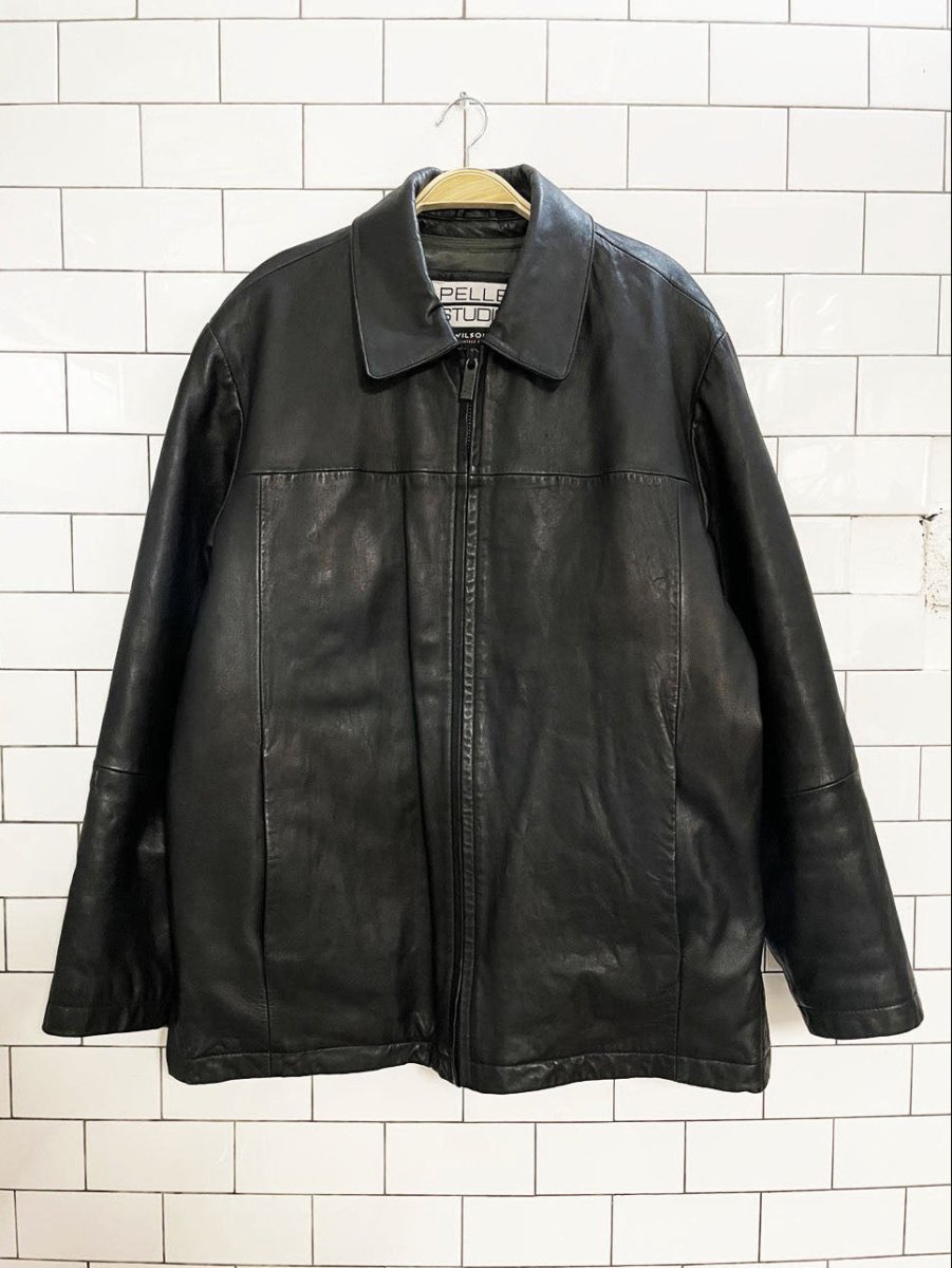 vintage 00s wilsons soft leather minimal zip jacket | pelle studio | removable lining - good market thrift store