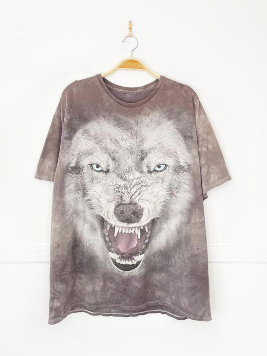 vintage 00s wolf face tie dye tee | mike sanford | 3D tees - good market thrift store