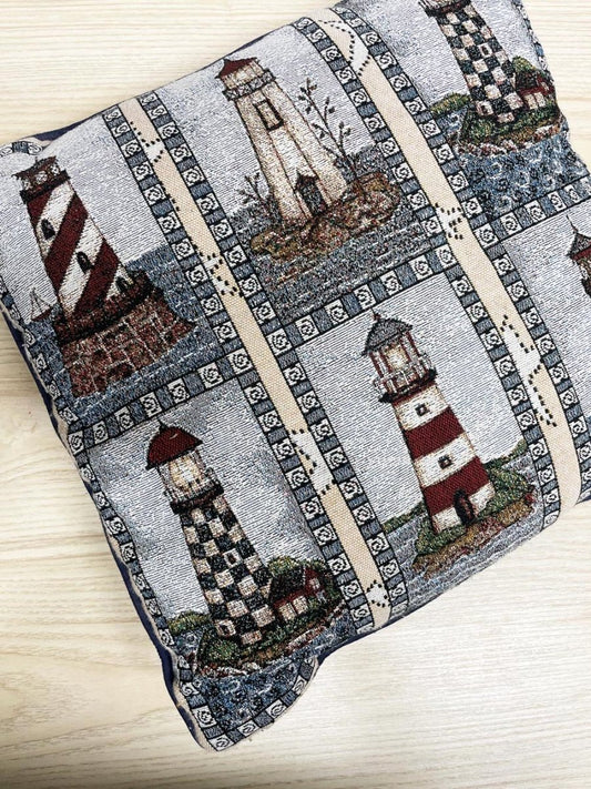 vintage 00s woven lighthouse tapestry throw pillow - good market thrift store