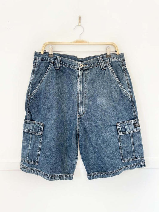 vintage 00s wrangler baggy long carpenter denim shorts - good market thrift store
