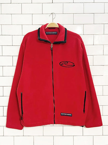 vintage 00xs roots fleece embroidered logo full zip jacket - good market thrift store