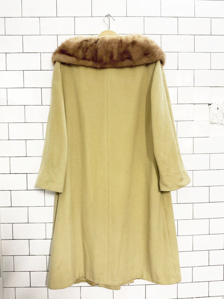 vintage 100% cashmere hand - tailored mink fur collar long coat - good market thrift store