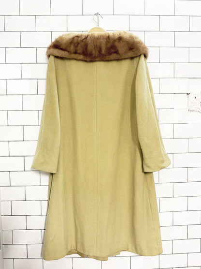 vintage 100% cashmere hand - tailored mink fur collar long coat - good market thrift store