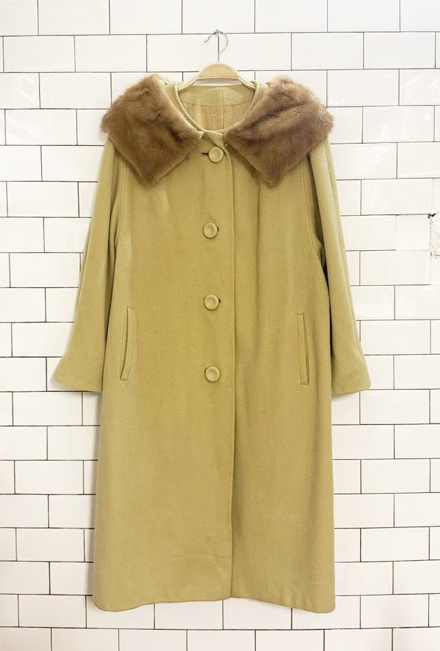 vintage 100% cashmere hand - tailored mink fur collar long coat - good market thrift store
