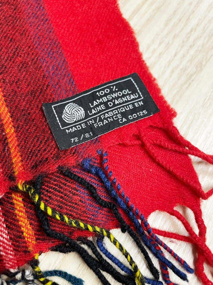 vintage 100% lambswool tartan fringe scarf - good market thrift store