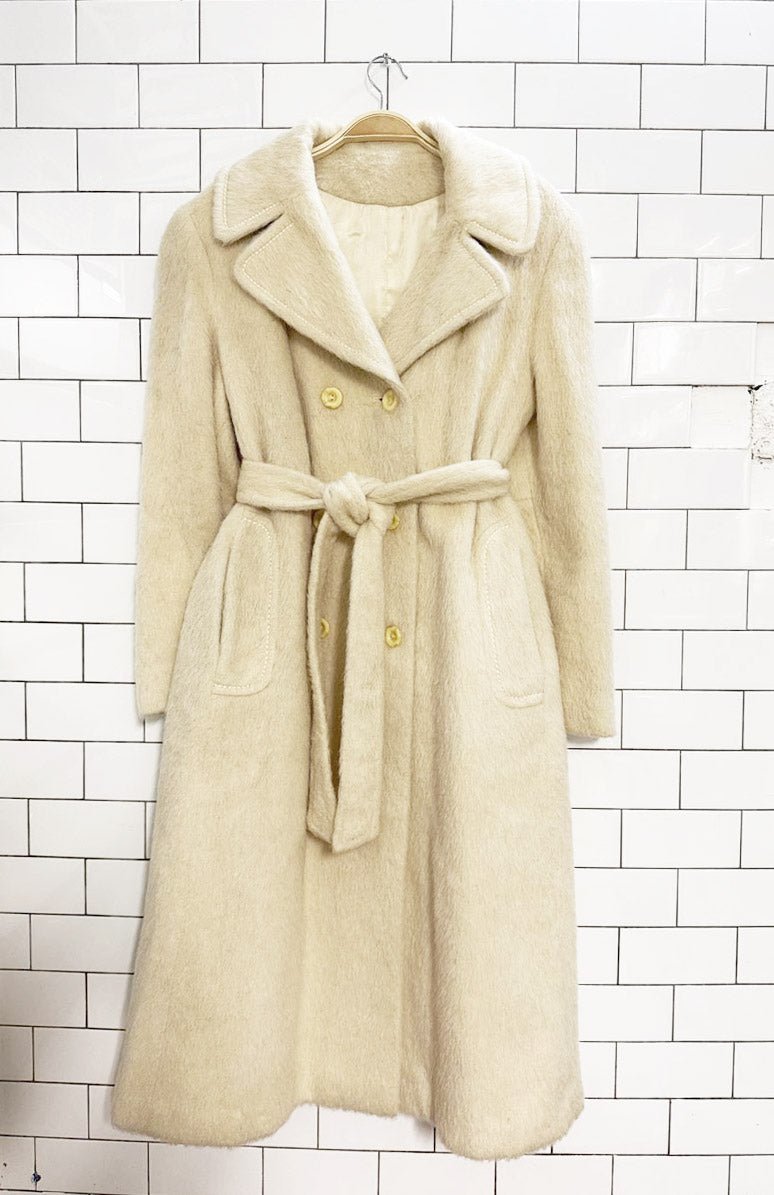 vintage 100% mohair double breasted belted coat | made in England - good market thrift store