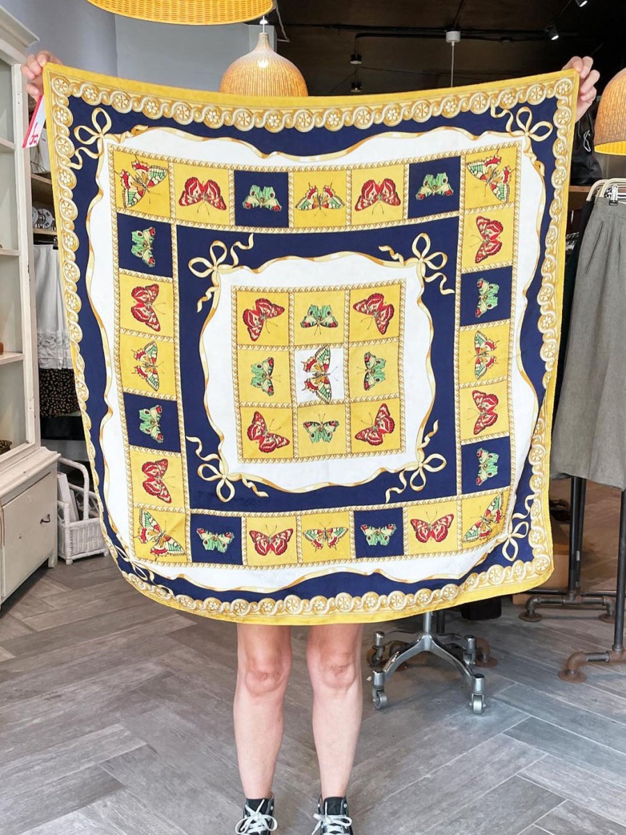 vintage 100% silk butterfly jacquard xl square scarf - good market thrift store
