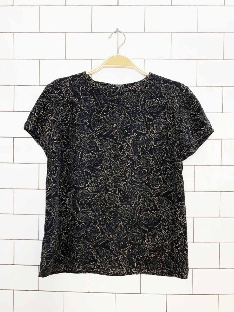 vintage 100% silk floral leaf short sleeve top - good market thrift store