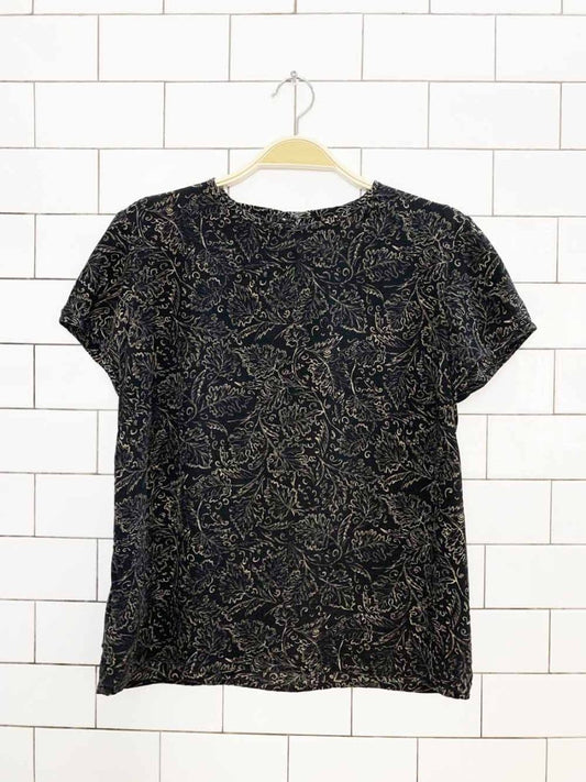 vintage 100% silk floral leaf short sleeve top - good market thrift store