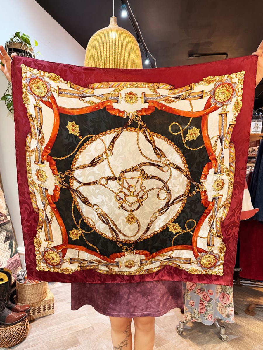 vintage 100% silk jacquard xl square scarf | made in Italy | hand-rolled edge - good market thrift store
