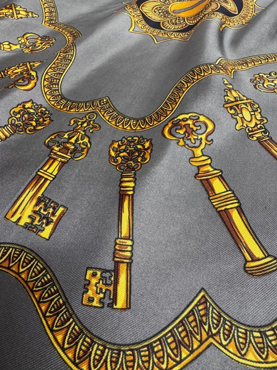 vintage 100% silk key scroll square scarf | rolled edge - good market thrift store