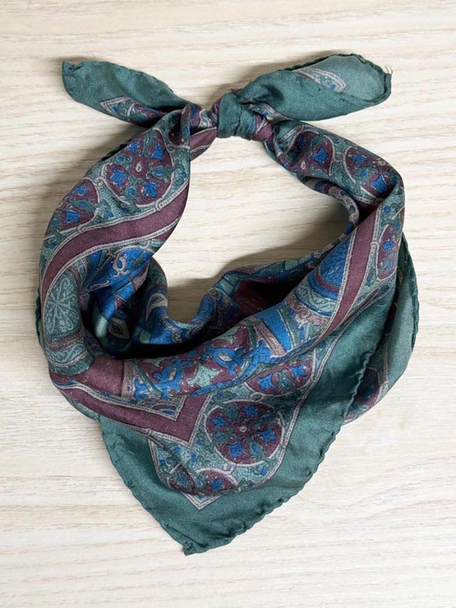 vintage 100% silk paisley square scarf | made in Italy | hand - rolled edge - good market thrift store