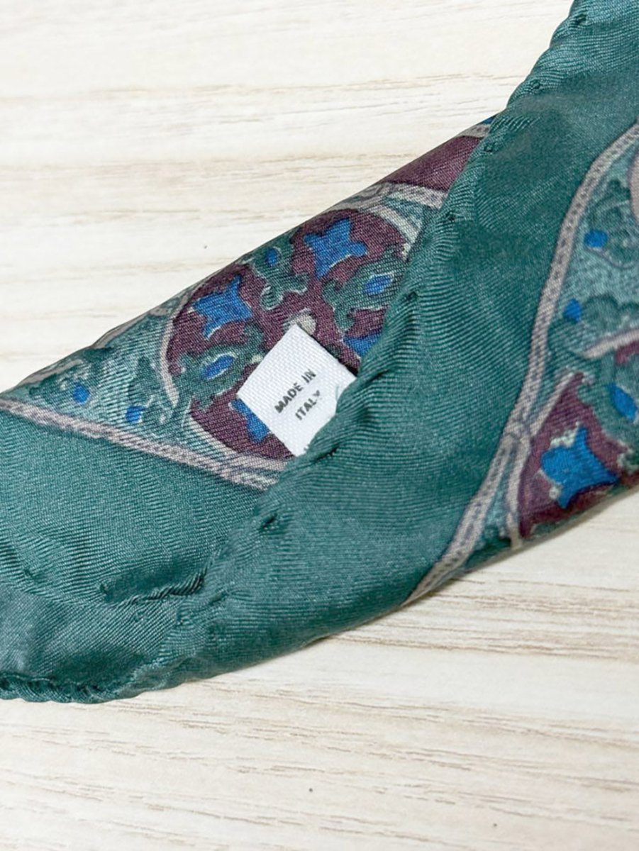 vintage 100% silk paisley square scarf | made in Italy | hand - rolled edge - good market thrift store