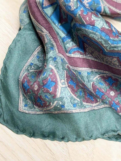 vintage 100% silk paisley square scarf | made in Italy | hand - rolled edge - good market thrift store
