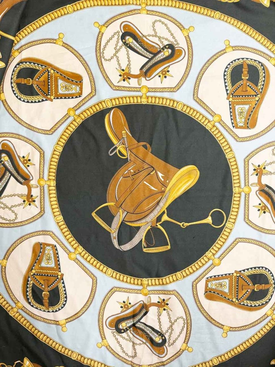 vintage 100% silk saddle harness equestrian square scarf - good market thrift store