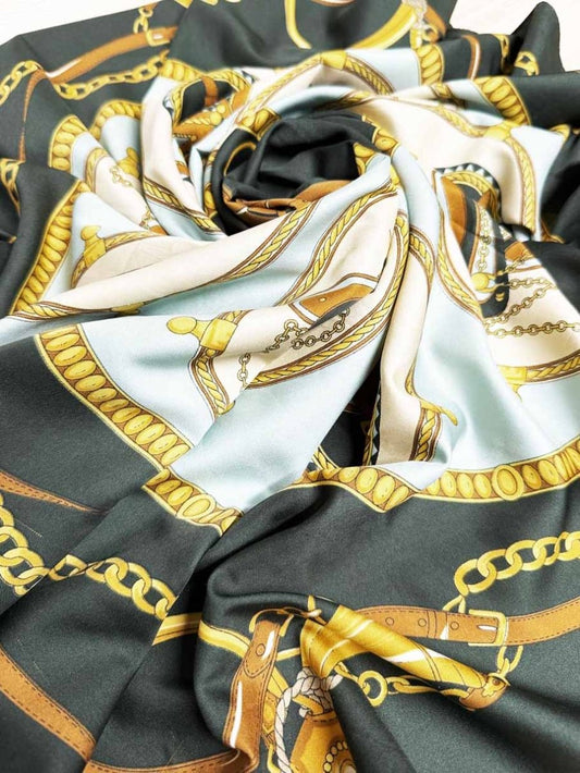 vintage 100% silk saddle harness equestrian square scarf - good market thrift store