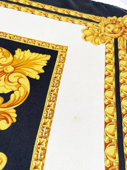 vintage 100% silk tiger gold scroll scarf | hand - rolled edge - good market thrift store