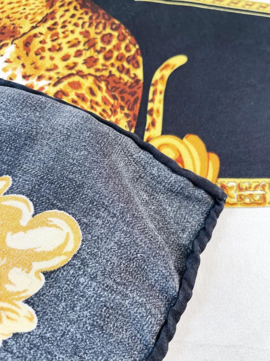 vintage 100% silk tiger gold scroll scarf | hand - rolled edge - good market thrift store