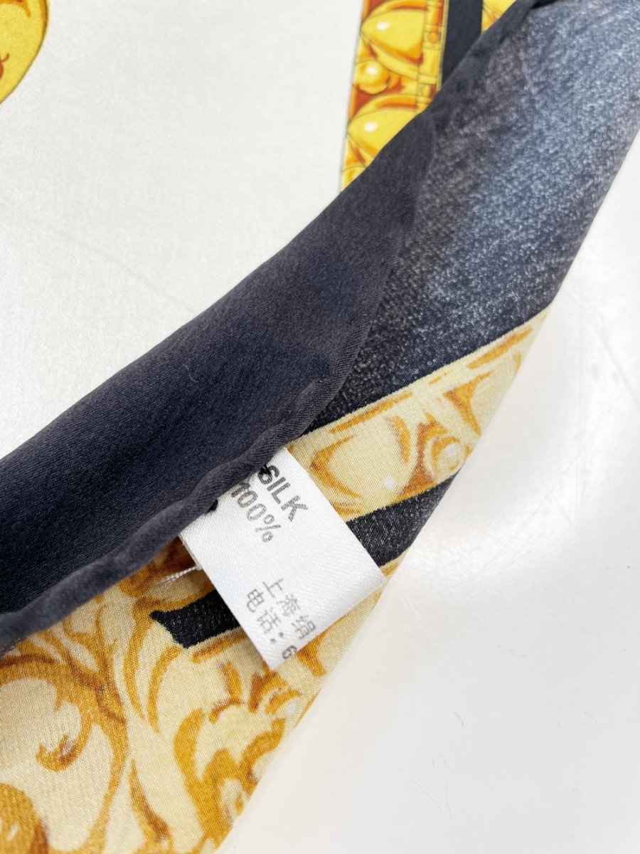 vintage 100% silk tiger gold scroll scarf | hand - rolled edge - good market thrift store