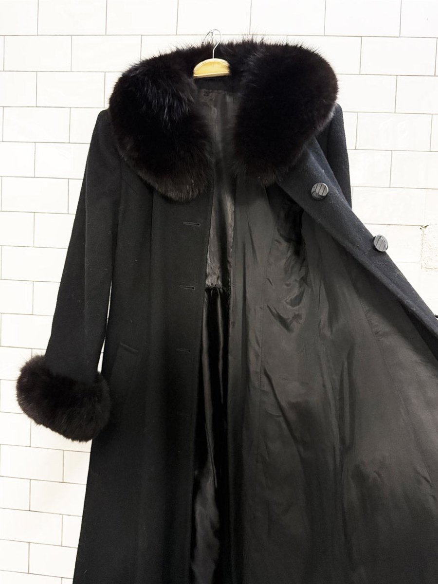 vintage 100% wool fox fur collar and cuffs penny lane coat | made in USA - good market thrift store