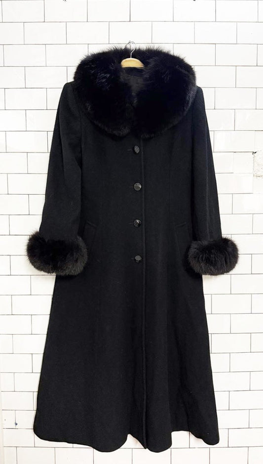 vintage 100% wool fox fur collar and cuffs penny lane coat | made in USA - good market thrift store