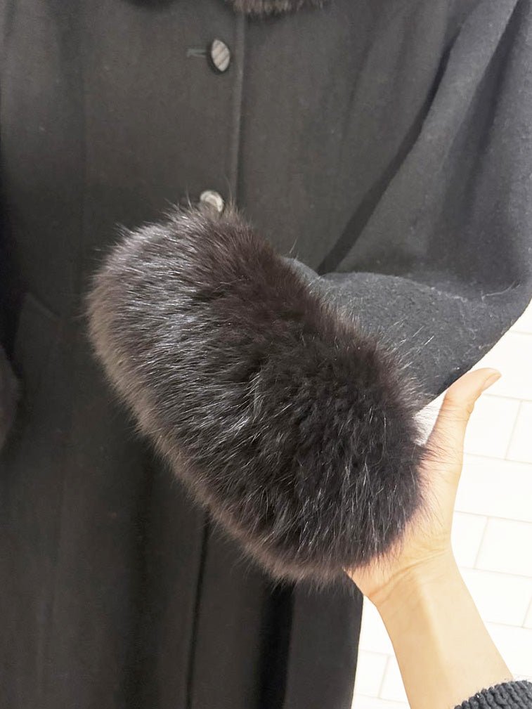 vintage 100% wool fox fur collar and cuffs penny lane coat | made in USA - good market thrift store