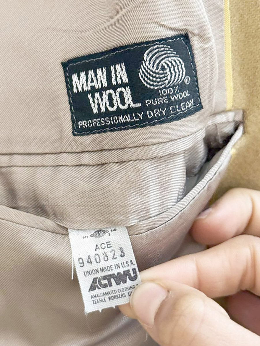 vintage 100% wool gold crest button blazer | man in wool | union made in USA - good market thrift store