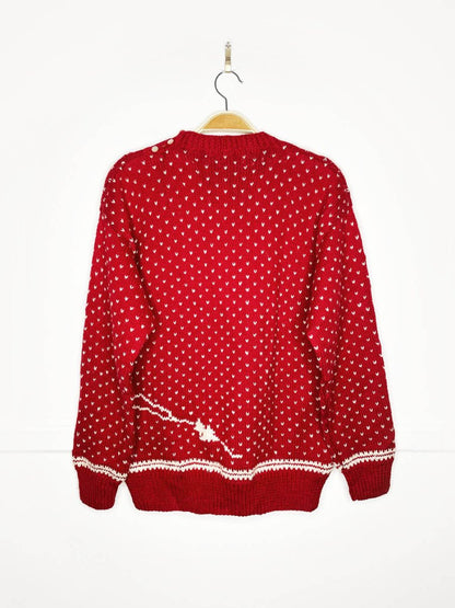 vintage 100% wool hand - knit skiiers + snowflakes chunky knit sweater | southwool - good market thrift store
