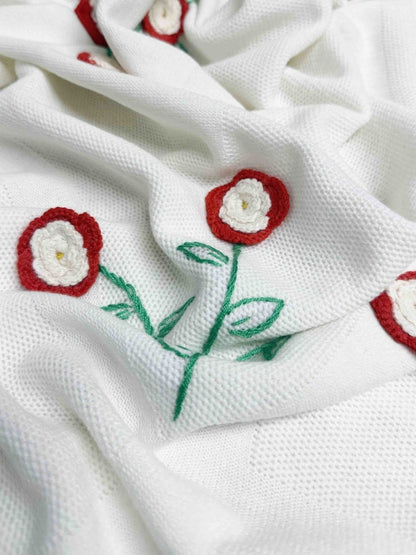 vintage 3D rose detail crochet trim tablecloth | blanket - good market thrift store