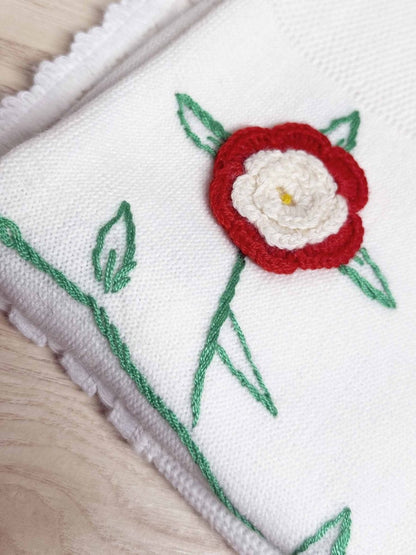 vintage 3D rose detail crochet trim tablecloth | blanket - good market thrift store