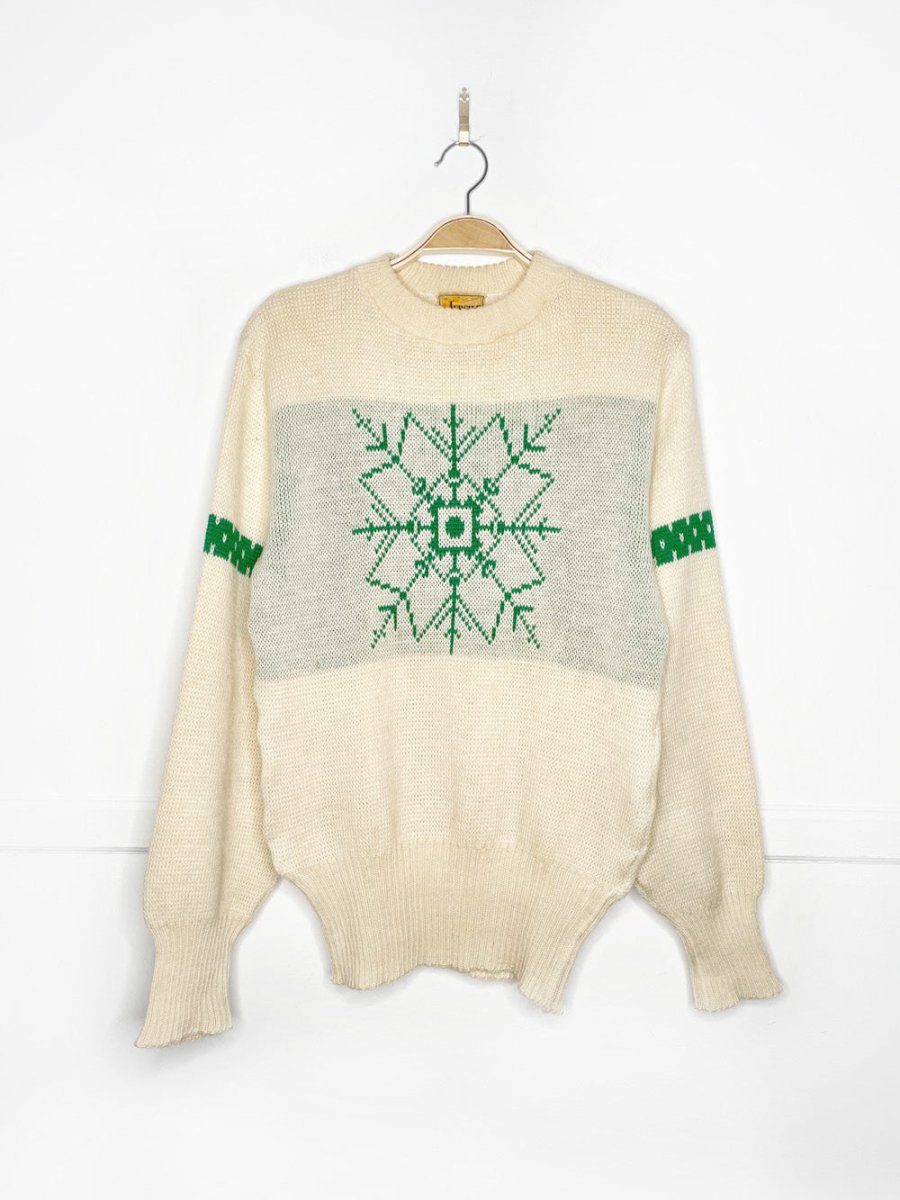 vintage 50s jersild 100% wool snowflake knit sweater - good market thrift store