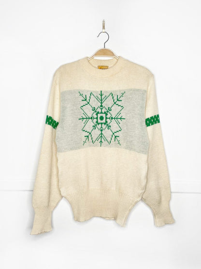 vintage 50s jersild 100% wool snowflake knit sweater - good market thrift store