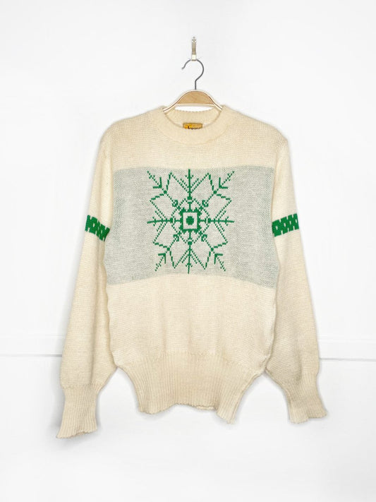 vintage 50s jersild 100% wool snowflake knit sweater - good market thrift store