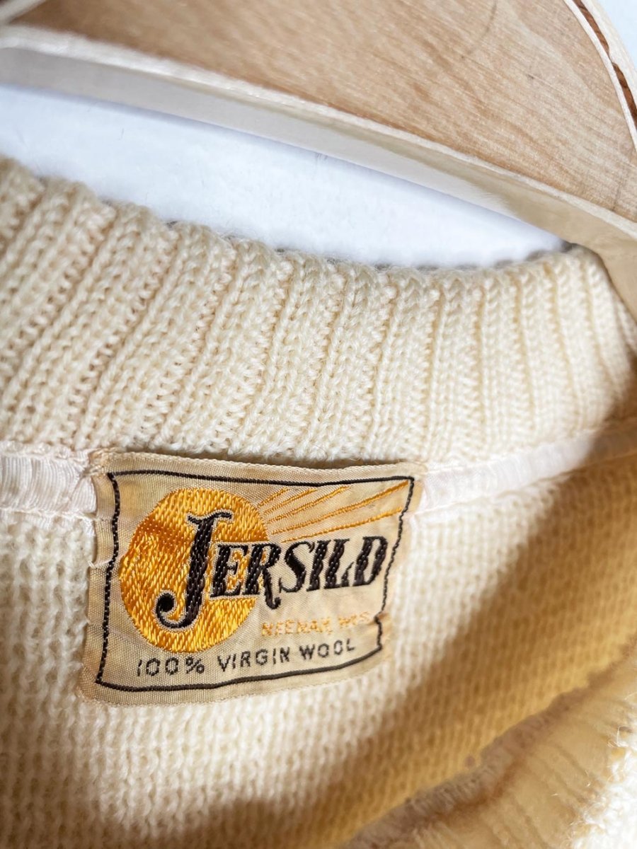 vintage 50s jersild 100% wool snowflake knit sweater - good market thrift store